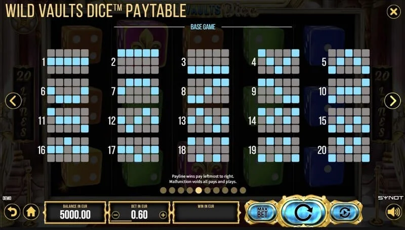 Wild Vaults Dice – Wild Dice mit Multiplikator auf einer Gewinnlinie